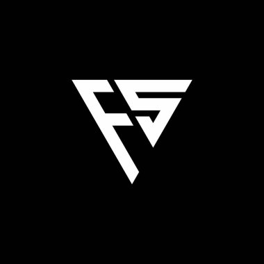 Siyah arkaplanda izole edilmiş üçgen şekil tasarım şablonlu FS Logo harfi monogramı