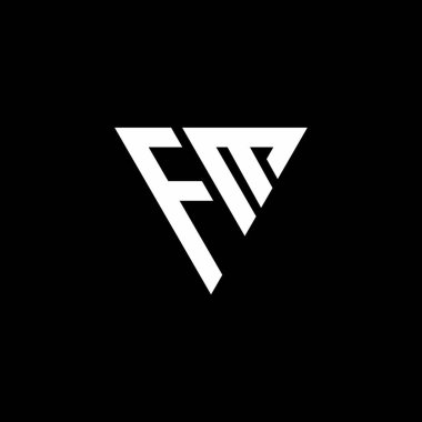 Siyah arkaplanda izole edilmiş üçgen şekil tasarım şablonlu FM Logo harfi monogramı