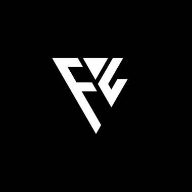 Siyah arkaplanda izole edilmiş üçgen şekil tasarım şablonlu FL Logo harfi monogramı