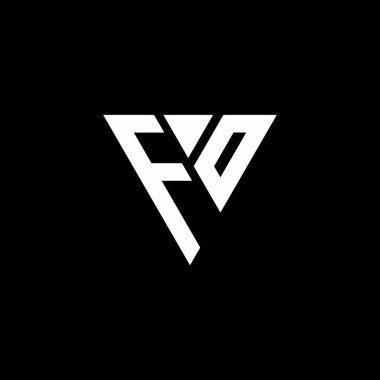 Siyah arkaplanda izole edilmiş üçgen şekil tasarım şablonlu FO logo harfi monogramı