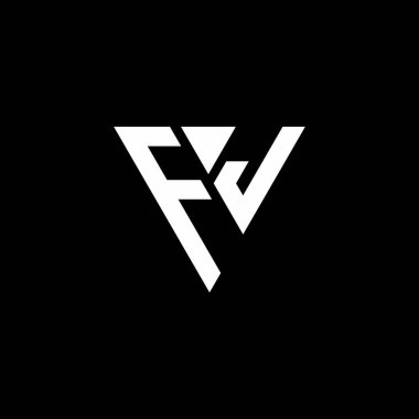 Siyah arkaplanda izole edilmiş üçgen şekil tasarım şablonlu FJ Logo harfi monogramı