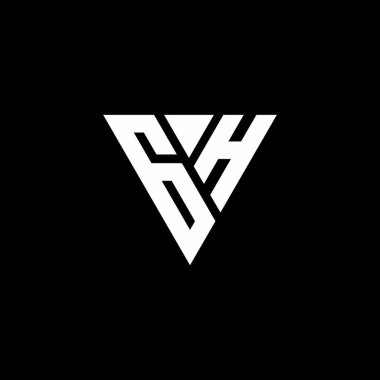 Siyah arkaplanda izole edilmiş üçgen şekil tasarım şablonlu GH Logo harfi monogramı