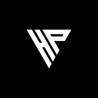 Siyah arkaplanda izole edilmiş üçgen şekil tasarım şablonlu HP Logo harfi monogramı
