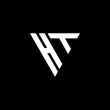Siyah arkaplanda izole edilmiş üçgen şekil tasarım şablonlu HT Logo harfi monogramı
