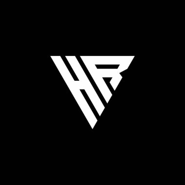 Siyah arkaplanda izole edilmiş üçgen şekil tasarım şablonlu HR Logo harfi monogramı