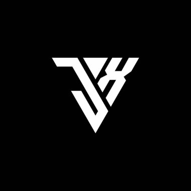 Siyah arkaplanda izole edilmiş üçgen şekil tasarım şablonlu JX Logo harfi monogramı
