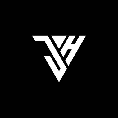 Siyah arkaplanda izole edilmiş üçgen şekil tasarım şablonuna sahip JH Logo harfi monogramı