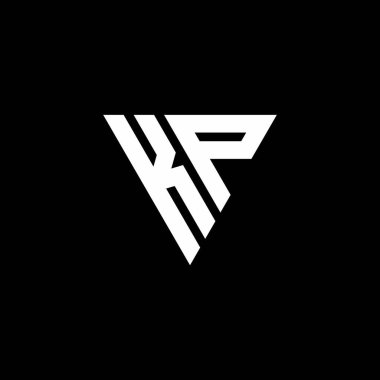 Siyah arkaplanda izole edilmiş üçgen şekil tasarım şablonlu KP Logo harfi monogramı