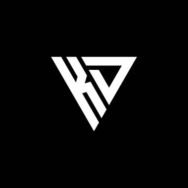 Siyah arkaplanda izole edilmiş üçgen şekil tasarım şablonuna sahip KD Logo harfi monogramı