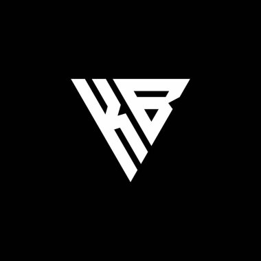 Siyah arkaplanda izole edilmiş üçgen şekil tasarım şablonuna sahip KB Logo harfi monogramı