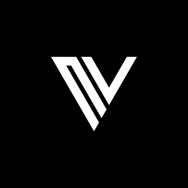 Siyah arkaplanda izole edilmiş üçgen şekil tasarım şablonlu NV logo harfi monogramı