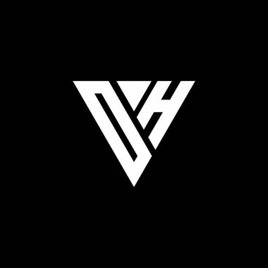 Siyah arkaplanda izole edilmiş üçgen şekil tasarım şablonlu OH logo harfli monogram