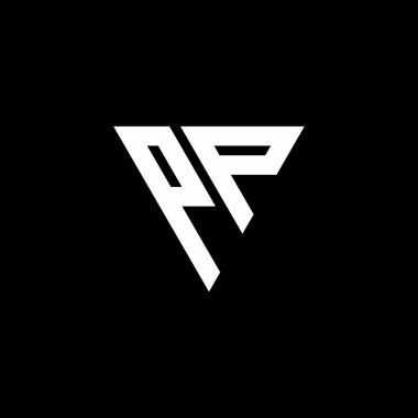 Siyah arkaplanda izole edilmiş üçgen şekil tasarım şablonlu PP Logo harfi monogramı