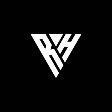 Siyah arkaplanda izole edilmiş üçgen şekil tasarım şablonlu RH logo harfi monogramı
