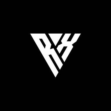 Siyah arkaplanda izole edilmiş üçgen şekil tasarım şablonlu RX Logo harfi monogramı