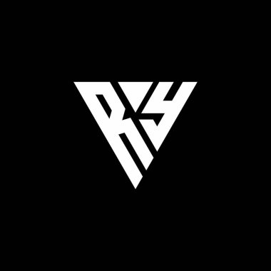 Siyah arkaplanda izole edilmiş üçgen şekil tasarım şablonlu RY logo harfi monogramı