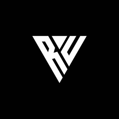 Siyah arkaplanda izole edilmiş üçgen şekil tasarım şablonlu RU Logo harfi monogramı