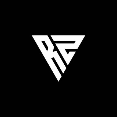 Siyah arkaplanda izole edilmiş üçgen şekil tasarım şablonlu RZ Logo harfi monogramı
