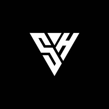 Siyah arkaplanda izole edilmiş üçgen şekil tasarım şablonlu SH logo harfi monogramı