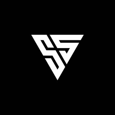 Siyah arkaplan üzerinde izole edilmiş üçgen şekil tasarım şablonlu SS Logo harfi monogramı