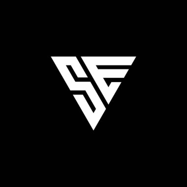 Siyah arkaplanda izole edilmiş üçgen şekil tasarım şablonlu SE Logo harfi monogramı