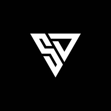 Siyah arkaplanda izole edilmiş üçgen şekil tasarım şablonlu SD Logo harfi monogramı