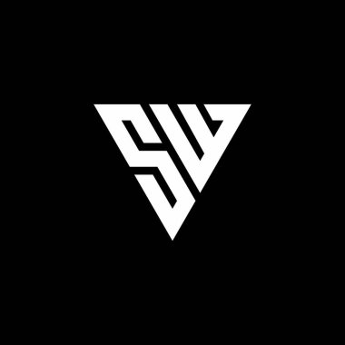 Siyah arkaplanda izole edilmiş üçgen şekil tasarım şablonlu SW Logo harfi monogramı