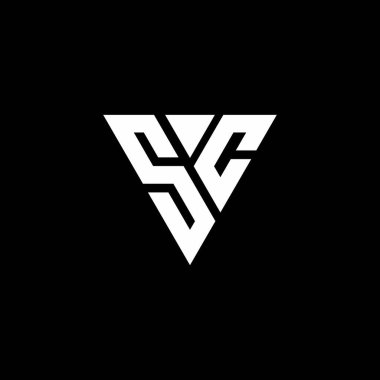 Siyah arkaplanda izole edilmiş üçgen şekil tasarım şablonlu SC Logo harfi monogramı