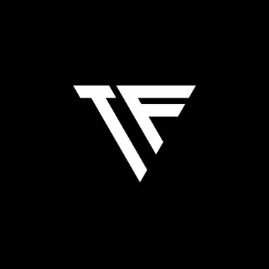 Siyah arkaplanda izole edilmiş üçgen şekil tasarım şablonlu TF Logo harfi monogramı