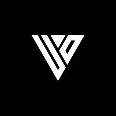 Siyah arkaplanda izole edilmiş üçgen şekil tasarım şablonlu UO harf monogramı