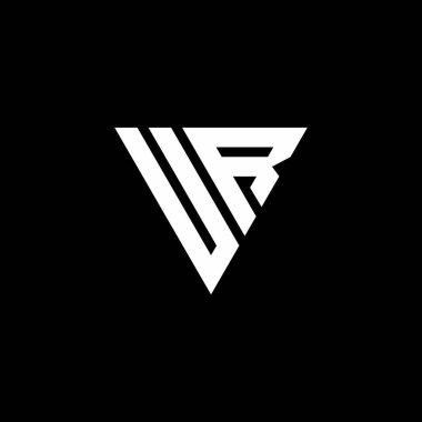 UR Logo harfi monogramı. Siyah arkaplanda izole edilmiş üçgen şekil tasarım şablonu.