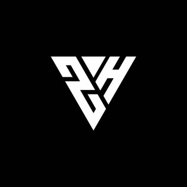 Siyah arkaplanda izole edilmiş üçgen şekil tasarım şablonlu ZH logo harfi monogramı