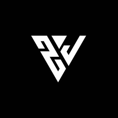 Siyah arkaplanda izole edilmiş üçgen şekil tasarım şablonlu ZJ Logo harfi monogramı