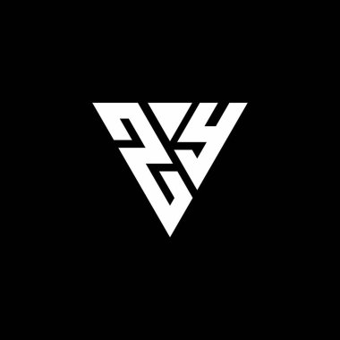 Siyah arkaplanda izole edilmiş üçgen şekil tasarım şablonlu ZY Logo harfi monogramı