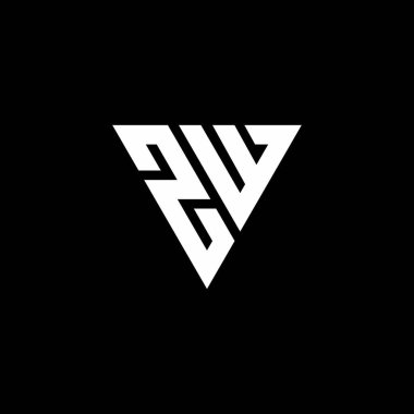 Siyah arkaplanda izole edilmiş üçgen şekil tasarım şablonlu ZW Logo harfi monogramı
