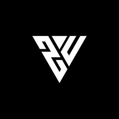 Siyah arkaplanda izole edilmiş üçgen şekil tasarım şablonlu ZU Logo harfi monogramı