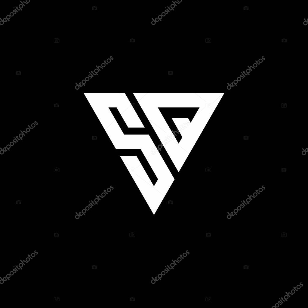 SQ Logo letter monogram with triangle shape design template isolated on black background
