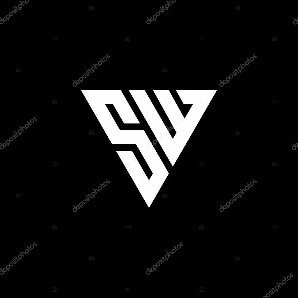 SW Logo letter monogram with triangle shape design template isolated on black background