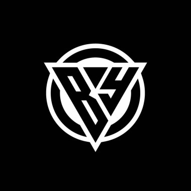 Negatif uzay üçgeni şekilli logo ve siyah arkaplanda izole edilmiş yuvarlak tasarım şablonu ile