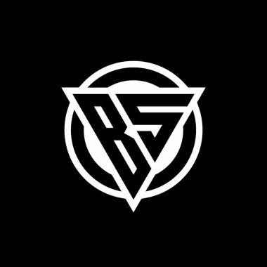 BS logosu negatif uzay üçgeni şeklinde ve yuvarlak tasarım şablonu siyah arkaplan üzerinde izole