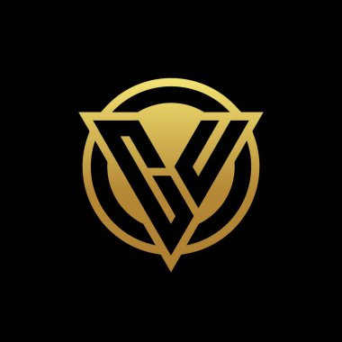 Üçgen şekilli ve yuvarlak biçimli CU logosu altın rengi ve siyah arkaplan tasarım şablonunda izole edilmiş.