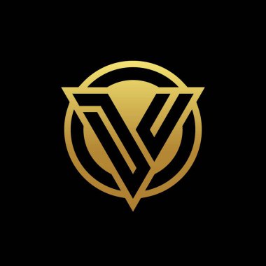 Üçgen şekilli ve yuvarlak biçimli DU logosu altın rengi ve siyah arkaplan tasarım şablonu üzerinde izole edilmiş.