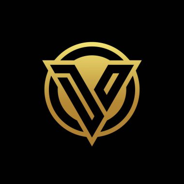 Üçgen şekilli ve yuvarlak biçimli Do logosu altın renkleri ve siyah arkaplan tasarım şablonu üzerinde izole edilmiş