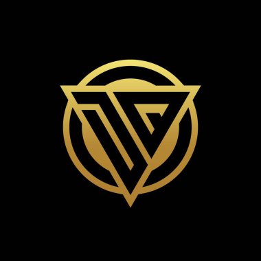 Üçgen şekilli DQ logosu ve yuvarlak biçimli daire şeklinde altın rengi ve siyah arkaplan tasarım şablonu izole edilmiş.