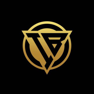 Üçgen şekilli ve yuvarlak biçimli IB logosu altın rengi ve siyah arkaplan tasarım şablonu üzerinde izole edilmiş.