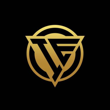 Altın rengi ve siyah arkaplan tasarımı şablonu üzerinde izole edilmiş yuvarlak biçimli ve üçgen şekilli logo monogramı