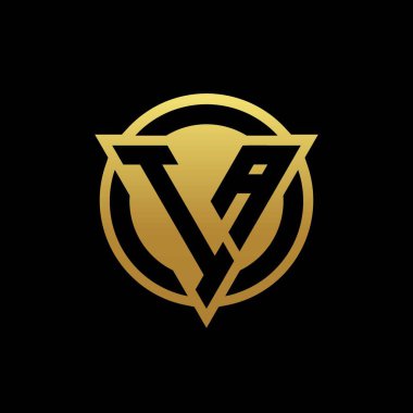 Üçgen şekilli ve yuvarlak biçimli IA logosu altın rengi ve siyah arkaplan tasarım şablonunda izole edilmiş.