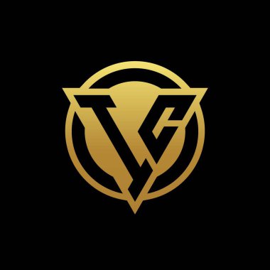 Üçgen şekilli ve yuvarlak biçimli IC logosu altın rengi ve siyah arkaplan tasarım şablonu üzerinde izole edilmiş.