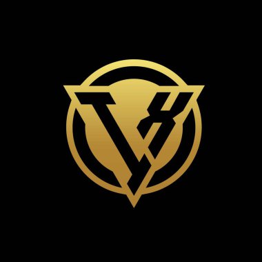 Üçgen şekilli ve yuvarlak biçimli IX logosu altın rengi ve siyah arkaplan tasarım şablonu üzerinde izole edilmiş.