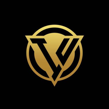 Üçgen şekilli ve yuvarlak biçimli IU logosu altın rengi ve siyah arkaplan tasarım şablonu üzerinde izole edilmiş.